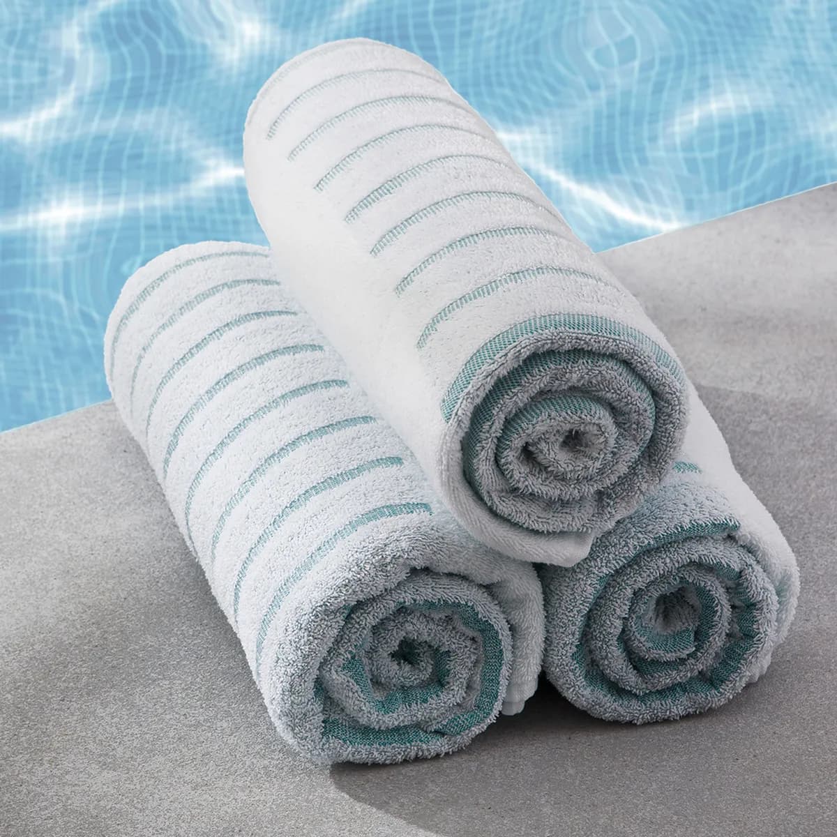 Teal Seaside Stripe Pool Towels