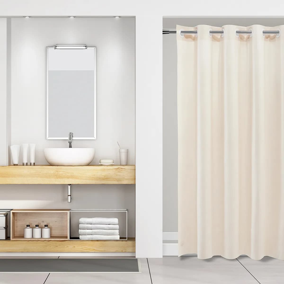 Vinyl Shower Curtain with Integrated Rings