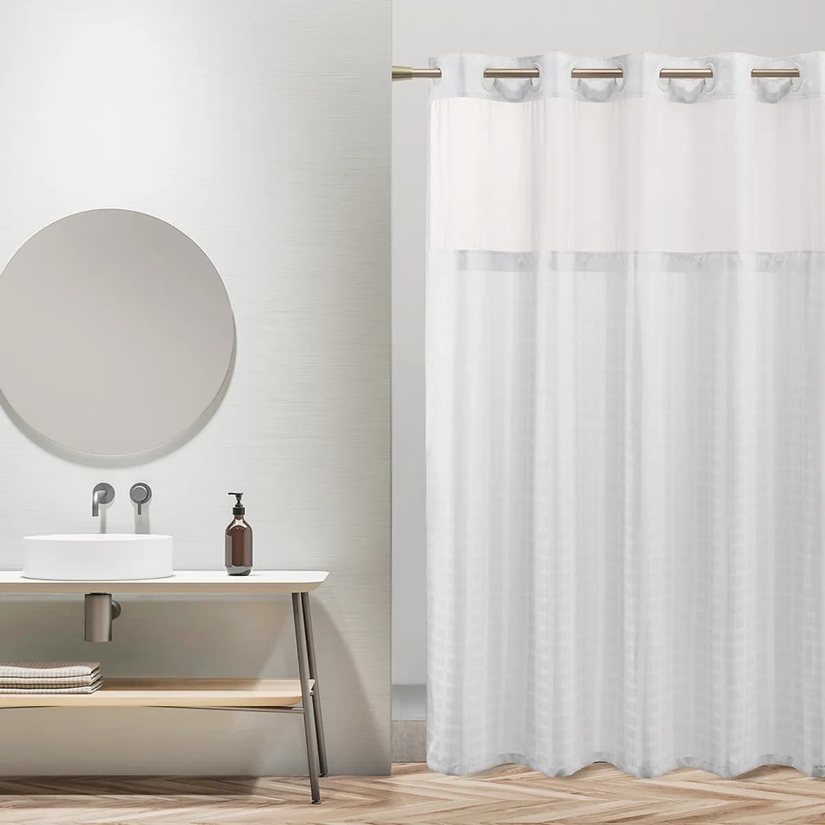 Hook-Free Block Pattern Shower Curtain