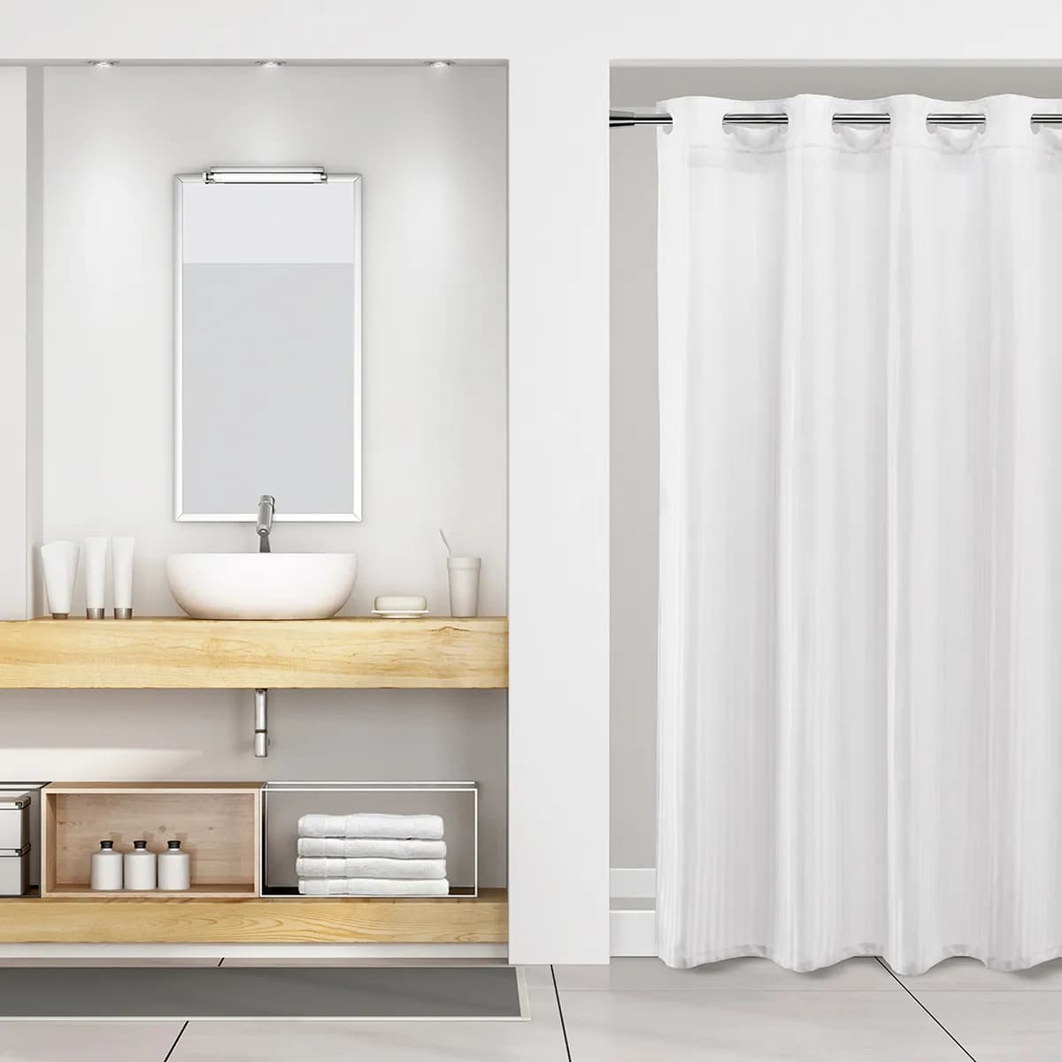 Hook-Free Herringbone Shower Curtain